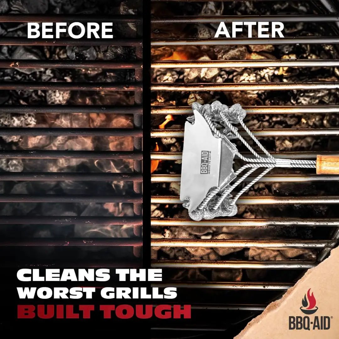 BBQ-AID Grill Brush for Outdoor Grill Bristle Free - 18" BBQ Brush for Grill Cleaning Kit - Safe BBQ Grill Cleaner Brush and Scraper - Stainless Grill Cleaning Brush for Any Grill, Grill Accessories by GreenHaven Gardens