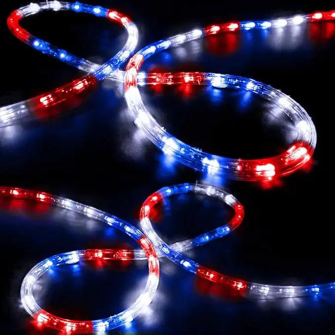 50ft LED Rope Lights Outdoor,360 LED Connectable & Flexible Tube Lights with 8 Modes, Waterproof LED Rope Lighting for Independence Flag Day, Memorial Day, Outdoor,Indoor Decor (Red & White & Blue) by GreenHaven Gardens