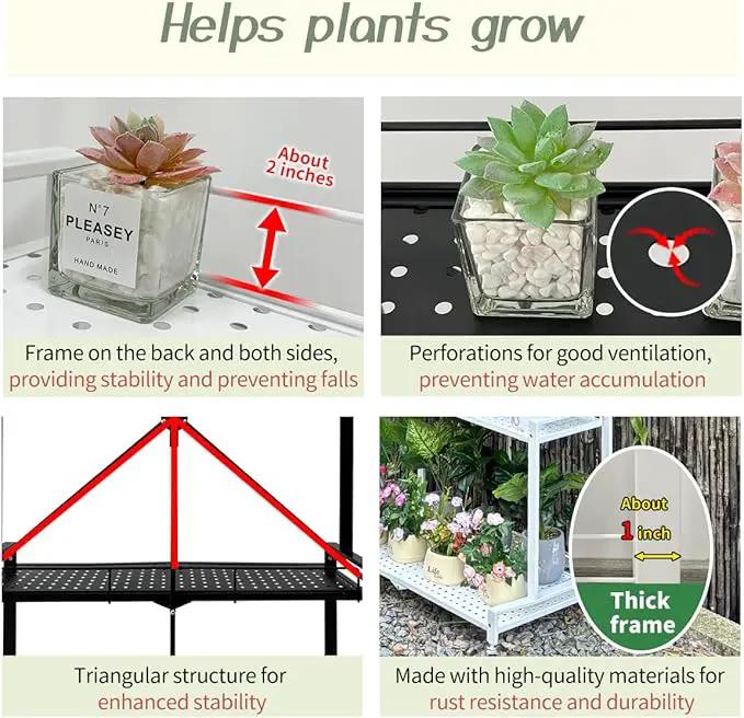 lumizone Foldable 4-Tier Plant Stand Indoor Outdoor Hanging Plant Shelf No Assembly Required Pot Placement Area With Wheels Sturdy Fall Prevention Storage Shelf Flower Pot Stand(4 Tier-White) by GreenHaven Gardens