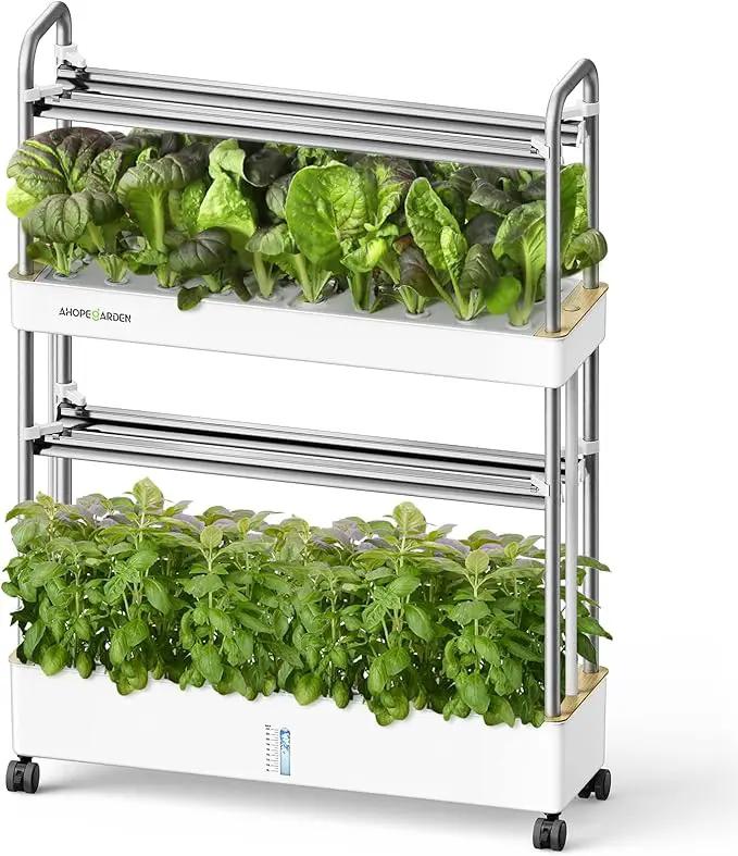 Ahopegarden Indoor Garden Hydroponics Growing System Kit: 60 Pods Vertical Garden with LED Grow Light - Plant Germination Kit Aeroponic Veggie Flower Fruit Growth with Smart Socket & Pump System by GreenHaven Gardens
