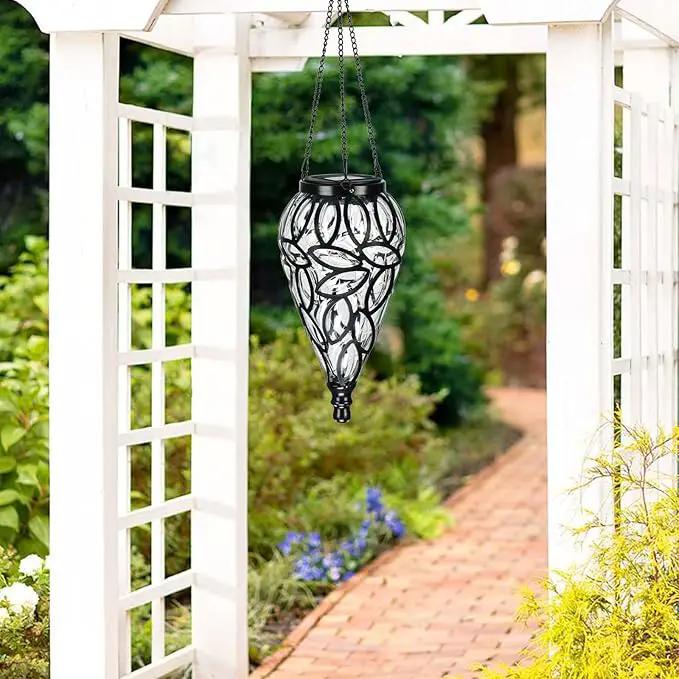 Outdoor Plastic Solar Hanging Lantern, 15 Cool White LEDs Twinkle Effect Tear-Shaped Hanging Lantern Decor Garden Decorative Solar Lights for Backyard, Patio and Lawn by GreenHaven Gardens