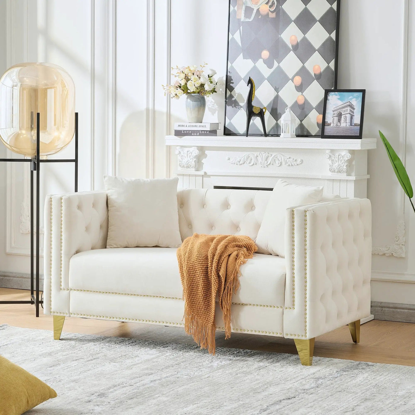 2 Seater Deep Seat Sofa With Button Nailhead, Square Arm by Unique Piece Furniture