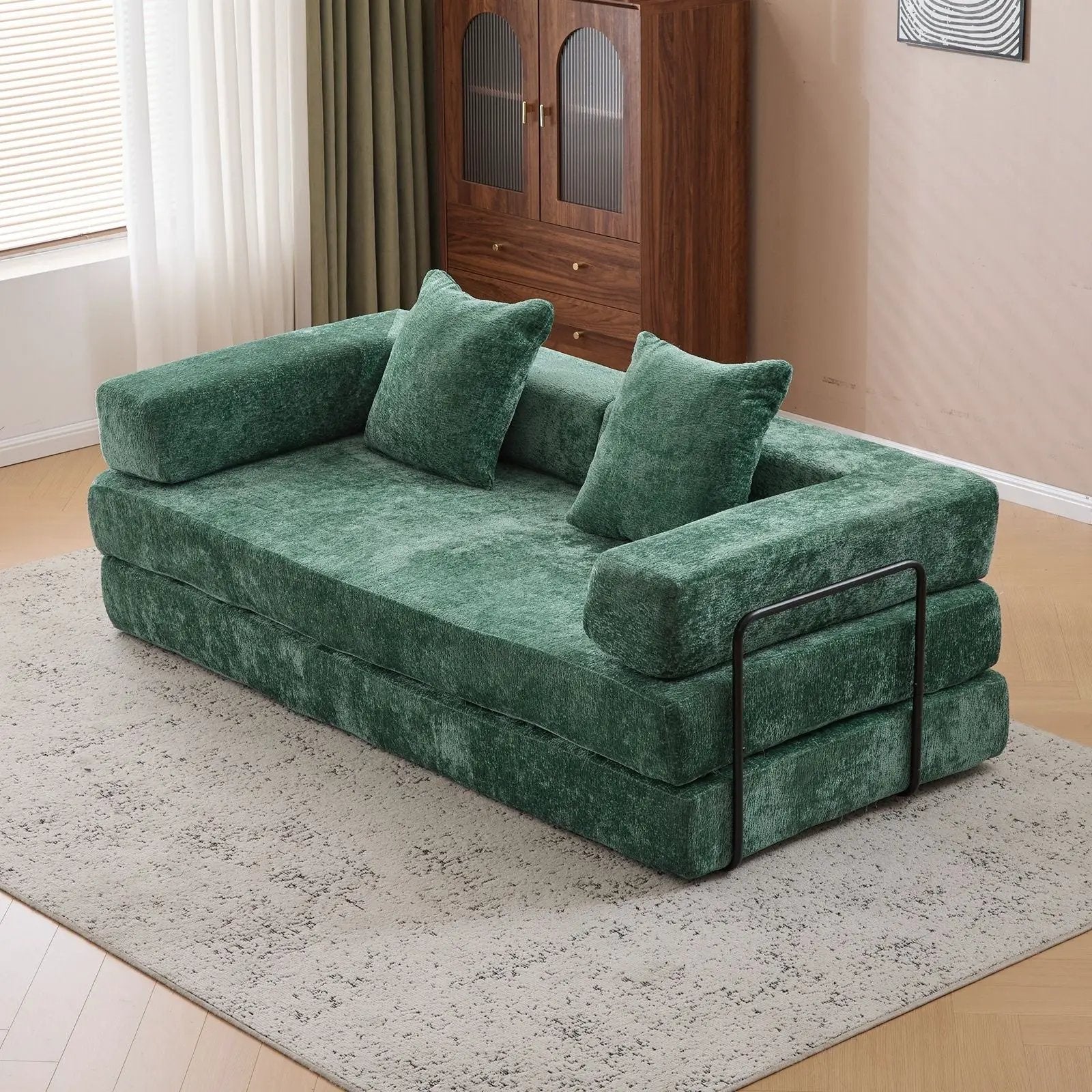 Convertible Floor Sofa Bed With Pillow Back Support Armrest by Unique Piece Furniture
