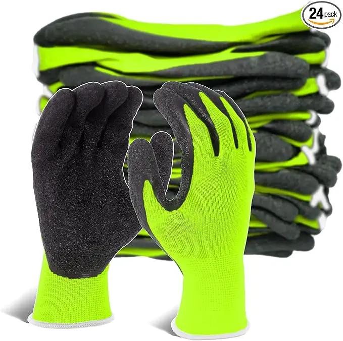 Evridwear Crinkle Latex Rubber Hand Coated Safety Work Gloves for Men Women General Multi Use Construction Warehouse Gardening Assembly Landscaping (Medium,Green- 12Pair) by GreenHaven Gardens