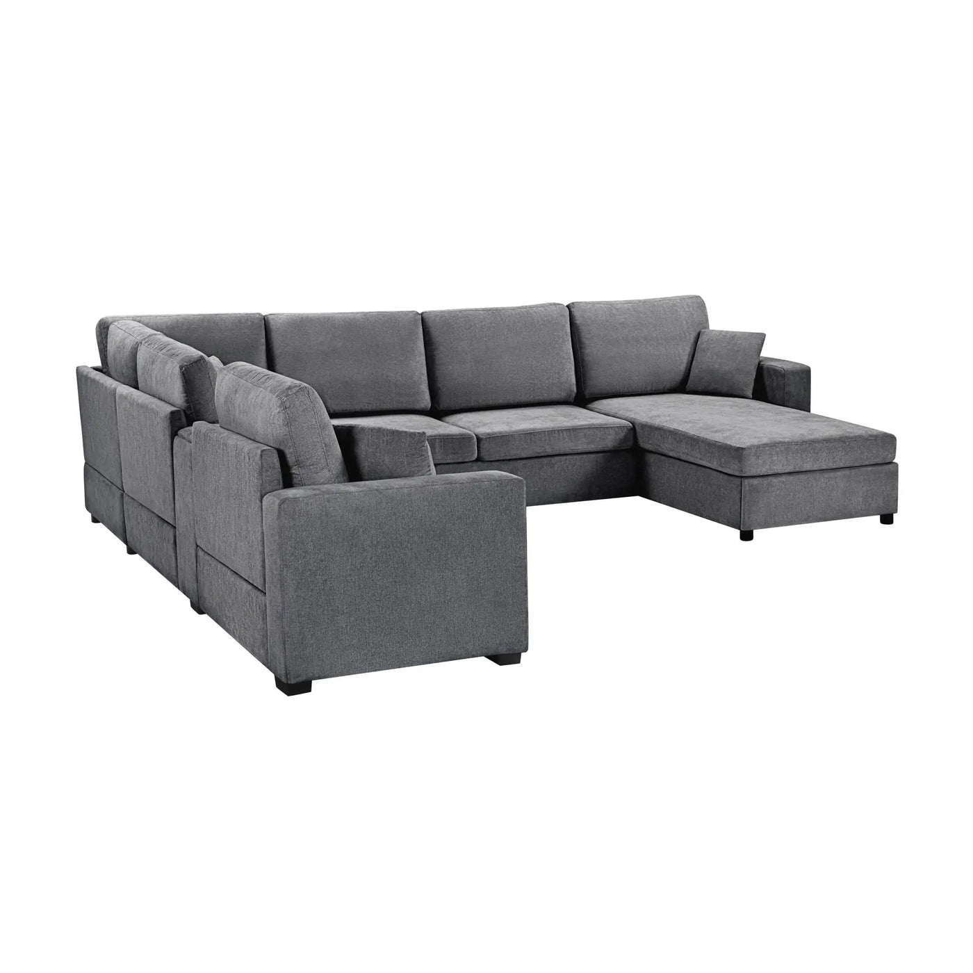 Modular 5 Seat U-Shape Sectional Sofa With Chaise Lounge, Built In Cup Holders And Storage Drawer by HouseOfZazla