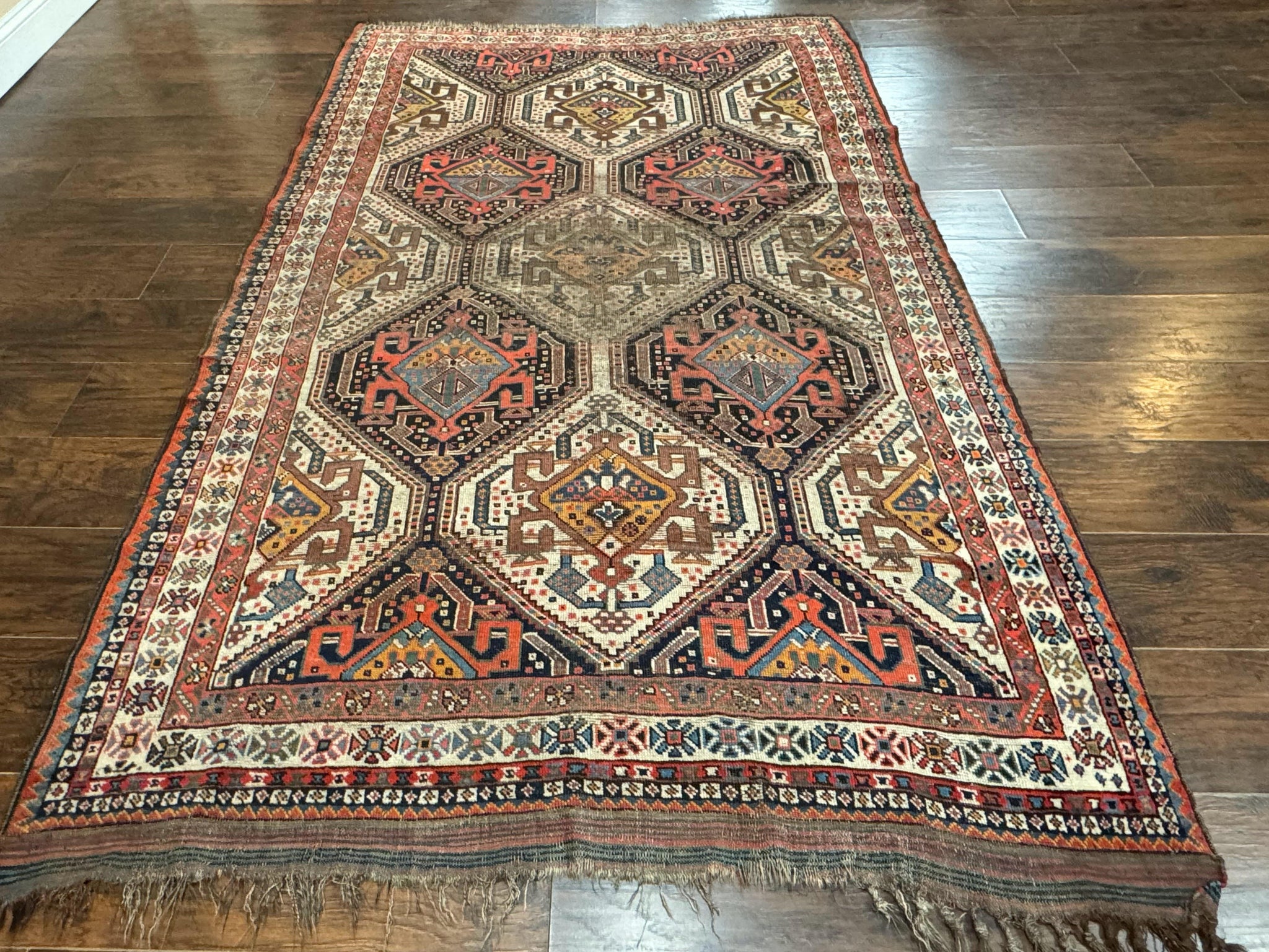 Antique Persian Qashqai Rug 5x8, Persian Tribal Rug, Khamseh Rug by Jewel Rugs
