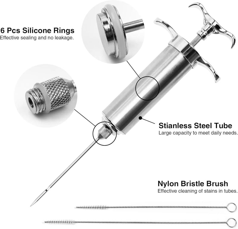 Meat Injector Syringe Kit, Flavor Injector with 3 Marinade Needles, Stainless Steel Kitchen Food Injection Syringe for Turkey Cooking by GreenHaven Gardens