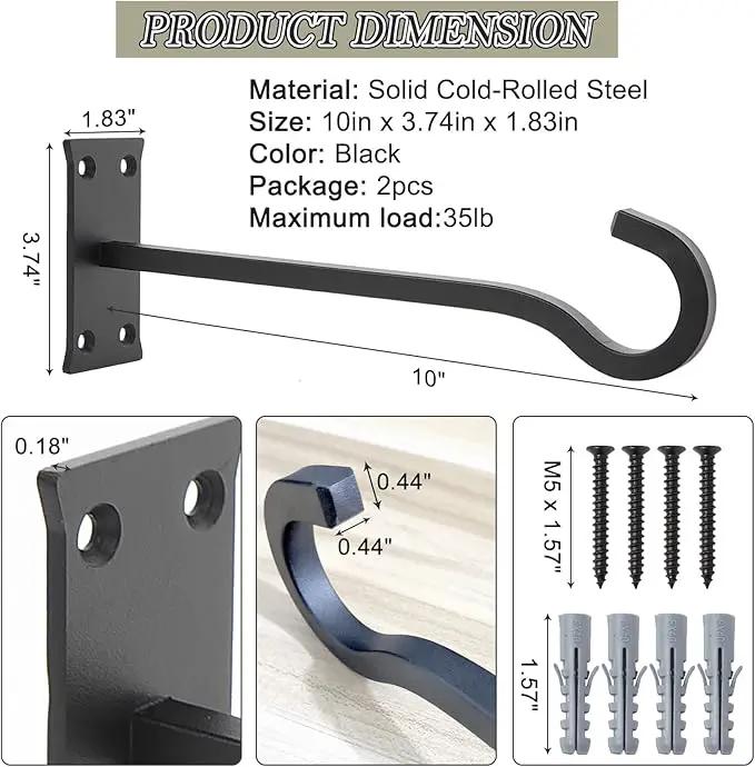 10inch Heavy Duty Plant Hangers Outdoor or Indoor Bird Feeder Hanger Shepherd Hooks 2pcs Black Metal Wall Hook for Hanging Plant Bracket, Lantern, Flower Basket, Wind Chimes by GreenHaven Gardens
