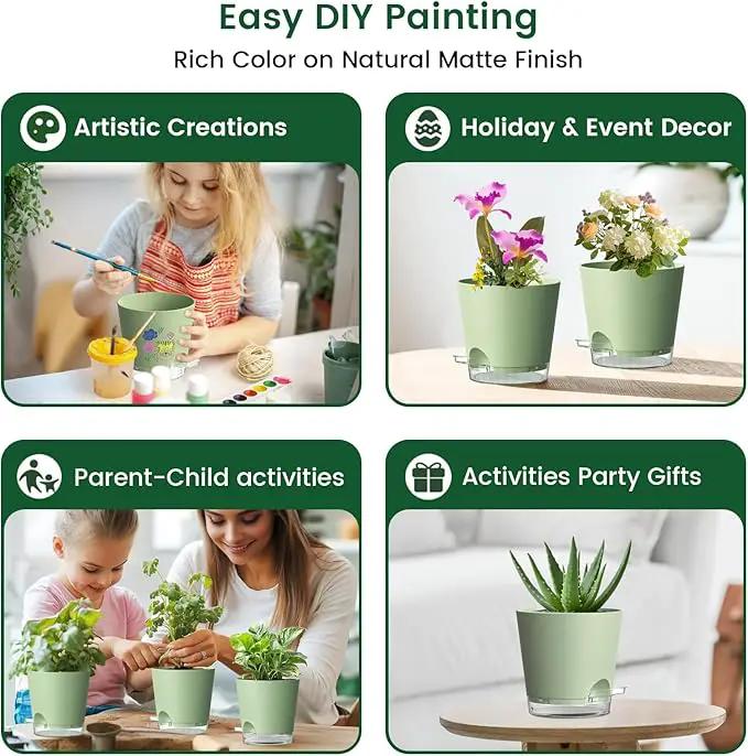 6 inch Self Watering Pots for Indoor Outdoor Plants, 3 Pack Flower Plant Pots with Drainage Holes and Clear Reservoirs, Visible Water Level, Plastic Planters with Wicking Rope, Green by GreenHaven Gardens
