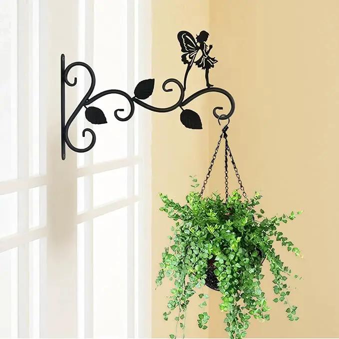 Hanging Plants Bracket 12" Angel Planter Outdoor Hooks Hangers for Flower Baskets Pot Bird Feeder Wind Chimes Lanterns Patio Garden Outdoor Indoor Metal Black, 4 Pack by GreenHaven Gardens