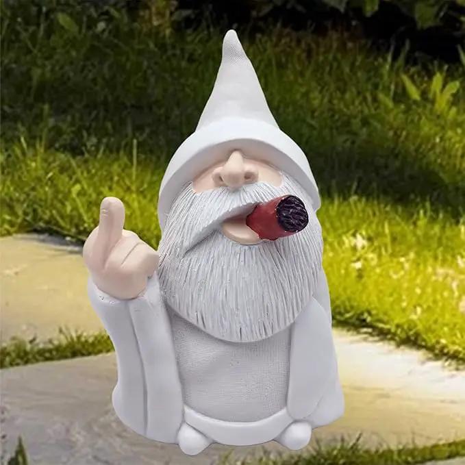MINICAR 8'' H Funny Middle Finger Gnomes Statues Outdoor Decor, Naughty Smoking Wizard Sculptures Garden Yard Lawn Decorations, Unique Paintable Gifts by GreenHaven Gardens