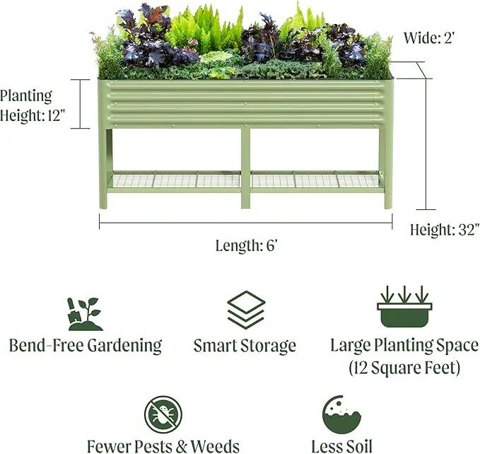Elevated Raised Garden Bed-V Series, 2' x 6' Garden Beds with Legs & Storage Rack for Patio Porch, 1000 Lbs Weight Capacity, Outdoor Planter Boxes for Gardening Herbs Vegetables Flowers, Olive Green by GreenHaven Gardens
