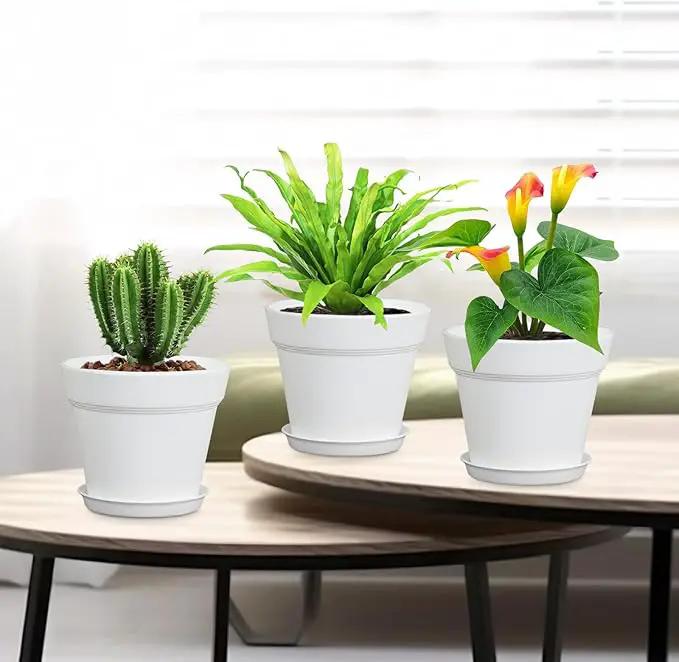 4 inch Small Plastic Nursery Pots, Seedling Pots, 16 Pack Plant Pots for Indoor Outdoor Plants, Flower Pots with Drainage Holes and Saucers, Decorative Planters for House Plants, White by GreenHaven Gardens