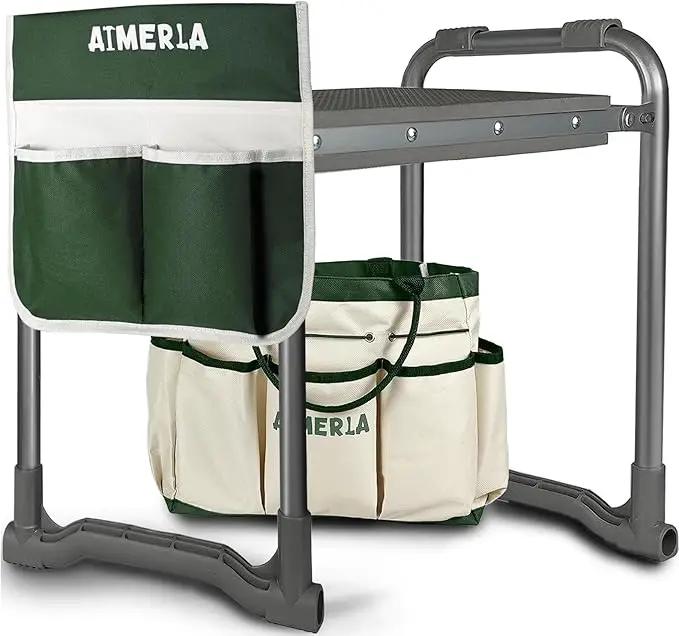 Foldable Garden Kneeler Seat Heavy Duty [Upgraded Widened Thick Kneeling Pad] Garden Stool with Large Garden Tool Bags with Pockets - Portable Garden Bench Gardening Gifts for Parents by GreenHaven Gardens