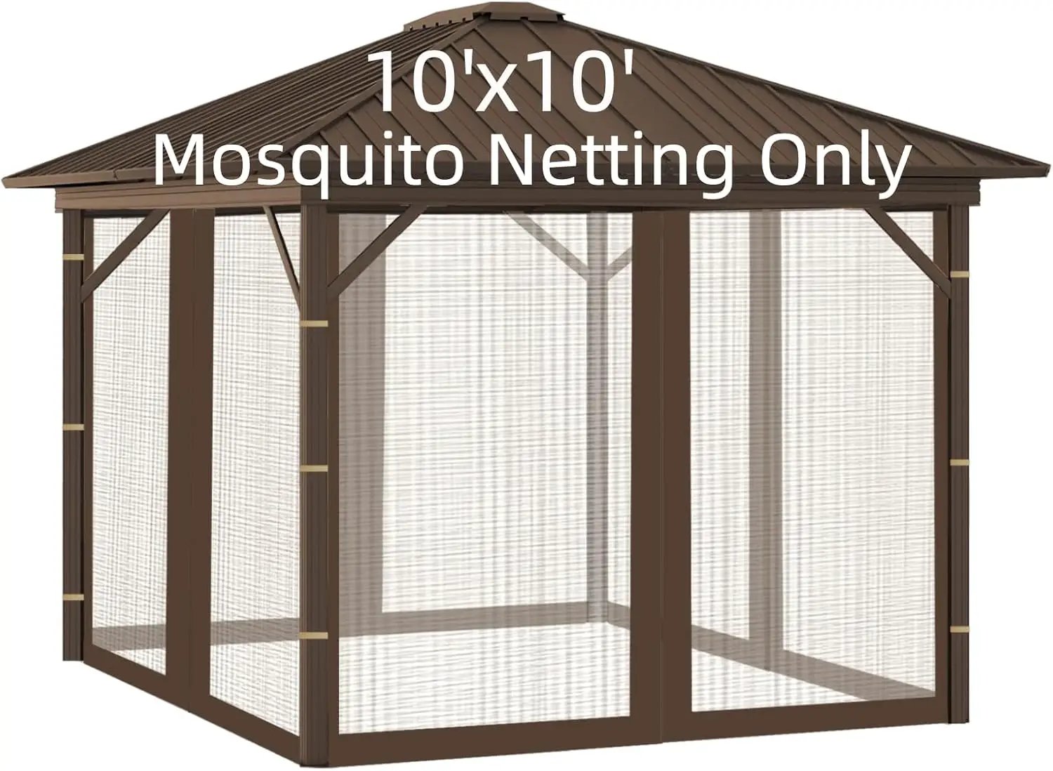 Replacement Gazebo Mosquito Netting 10' x 10',Universal Netting for Canopy Tent,4-Panel with Zipper for Outdoor Patio,Backyard (Mosquito Net Only,Brown) by GreenHaven Gardens