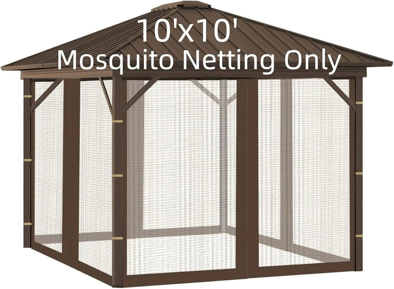 Replacement Gazebo Mosquito Netting 10' x 10',Universal Netting for Canopy Tent,4-Panel with Zipper for Outdoor Patio,Backyard (Mosquito Net Only,Brown) by GreenHaven Gardens