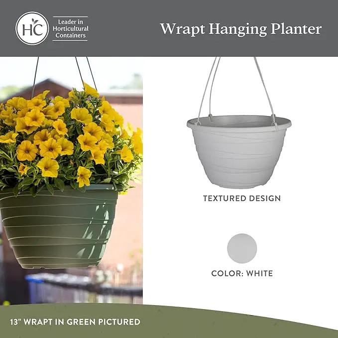The HC Companies Wrapt Hanging Planters - Lightweight Plant Pot Hanger for Hanging Plants, Vegetables & Herbs - Outdoor & Indoor Hanging Basket for Plants (13" White, Pack of 2) by GreenHaven Gardens