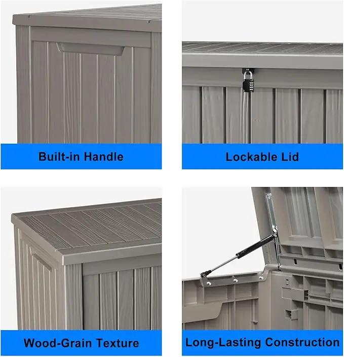 150 Gallon Outdoor Deck Box,Storage Lockable Waterproof Patio Furniture,Garden Tools,Cushions,Pool Accessories Outside Storage Resin Box(Grey) by GreenHaven Gardens