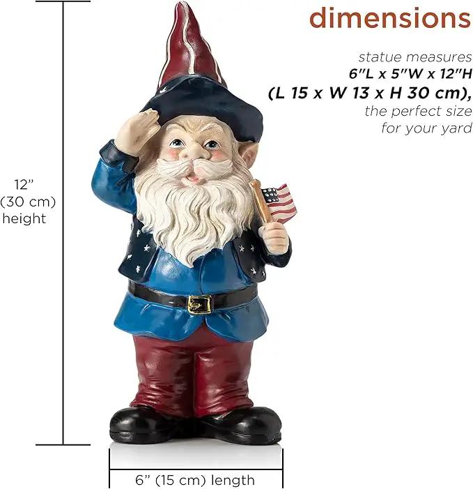 Alpine Corporation 12" Tall Outdoor Patriotic Garden Gnome Saluting Yard Statue Decoration by GreenHaven Gardens