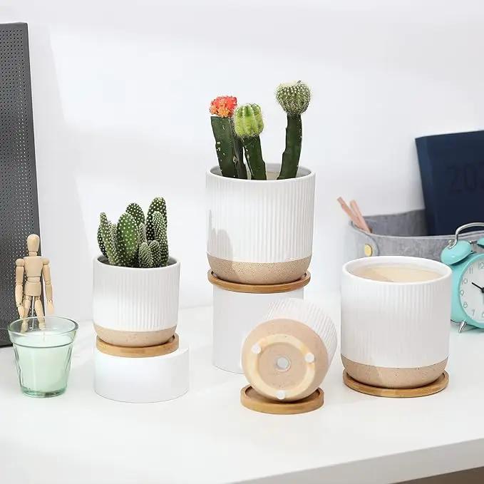 AOMRYOM 4 Inch Small Ceramic Plant Pots with Drainage Hole and Saucer, Modern Flower Planter for Succulent, Indoor Plants, Cactus, Herbs, White, Set of 4 (Plant Not Included) by GreenHaven Gardens