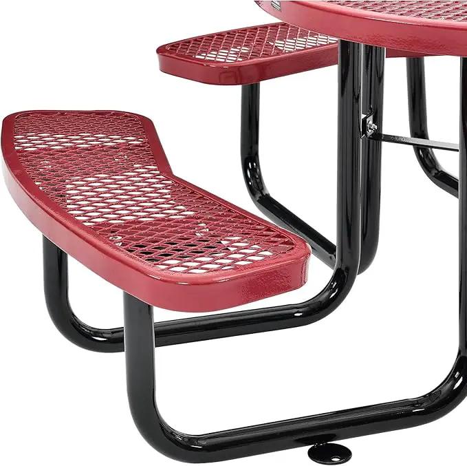 Global Industrial 46" Round Picnic Table, Expanded Metal, Red Thermoplastic Coating, Attached Benches, 1-1/2” Umbrella Pole Hole, Outdoor-Rated, 1000 lb Capacity by GreenHaven Gardens