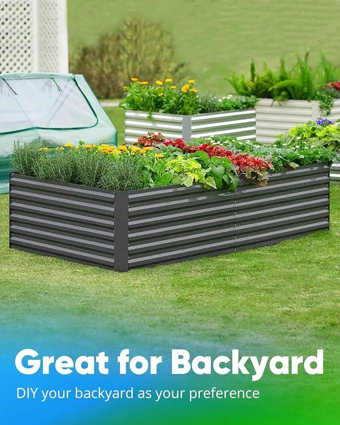 Quictent Galvanized Raised Garden Bed 6x3x2 Ft Metal Planter Box Bottomless for Backyard Outdoor, Include 1 pc Tomato Cage (Dark Gray) by GreenHaven Gardens