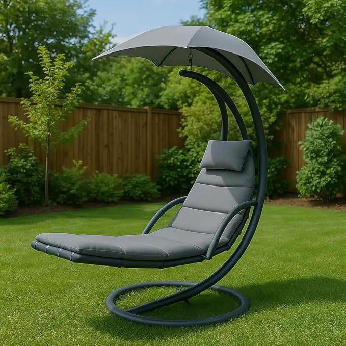 Weatherproof Replacement Cushion Pad and Umbrella for Hanging Lounge Chair Outdoor Chaise Hanging Hammock Chair - Long-Lasting, Fade-Resistant, Quick-Dry, Outdoor Lounge Replacement Set (Gray) by GreenHaven Gardens