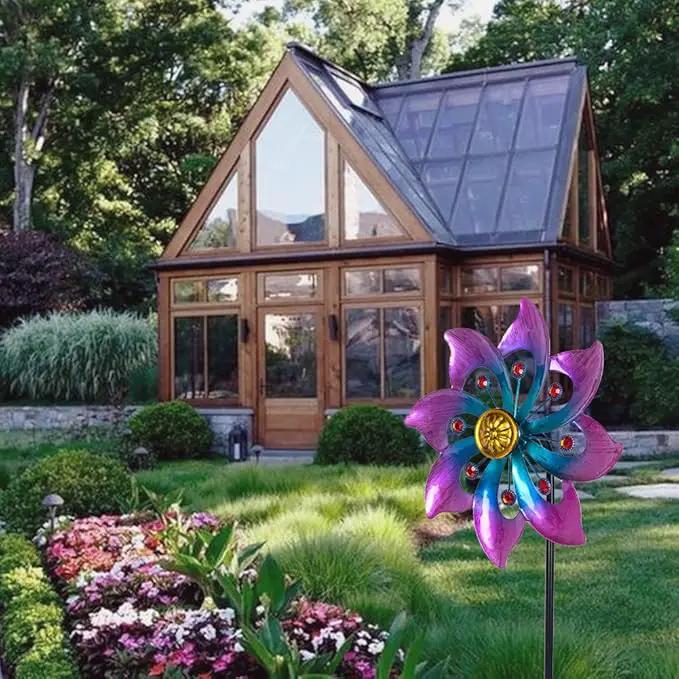 VEWOGARDEN Garden Metal Flower Wind Spinners Outdoor, Kinetic Wind Sculptures & Spinners for Yard Lawn Patio Decorations, Blue-Purple by GreenHaven Gardens