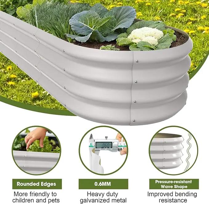 6x2x1ft Oval Galvanized Raised Garden Bed Outdoor 9-in-1 Large Metal Modular Planter Box Raised Beds for Gardening,Vegetables,Fruits,Flowers & Herbs (White) by GreenHaven Gardens