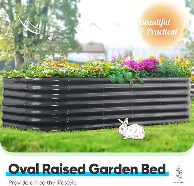 Quictent Galvanized Raised Garden Bed Kit, 6x3x2 ft Oval Metal Planter Box Tall for Vegetables Outdoor Backyard, Rubber Strip Edging Included, Dark Gray by GreenHaven Gardens
