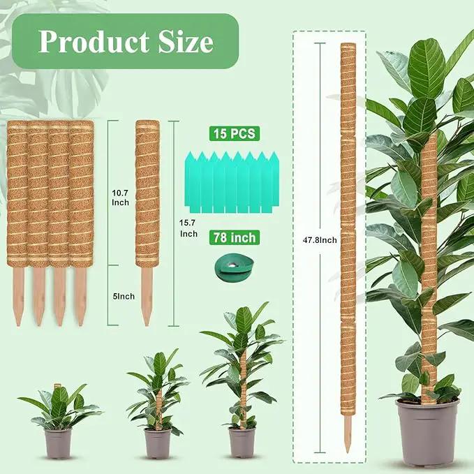 Moss Pole, 4 Pack 15Inch Monstera Plant Support Stackable Moss Poles for Plants, Moss Sticks with 15pcs Labels and 78in Garden Ties,Monstera Plant Stake for Climbing Plants,Can Stacked Up to 42” by GreenHaven Gardens