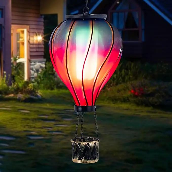 Starsoul Glass Hot Air Balloon Solar Lantern with Flickering Flame Light Blue & Purple Solar Powered Hot Air Balloon Lamp Waterproof Hanging Solar Lantern for Garden Yard Patio Porch Decor by GreenHaven Gardens
