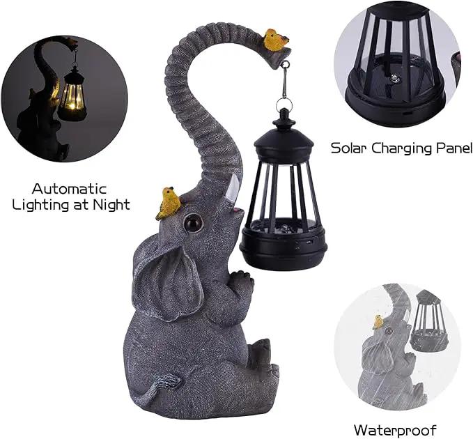 Solar Outdoor Garden Statues Lights, Mom Gifts Birthday Gifts for Women, Lucky Elephant Unique Housewarming Gifts and Yard Decoration, Elephant Figurines with Cute Birds Garden Sculpture Decor by GreenHaven Gardens