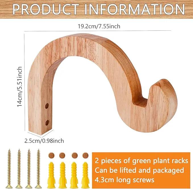 FGSAEOR Arc-Shaped Wooden Plant Hanger Indoor, 7-Inch Hanging Plant Brackets, Wall Mount Hooks for Outdoor Hanging Bird Feeders, Flower Baskets Pots, Wind Chimes, Lanterns by GreenHaven Gardens