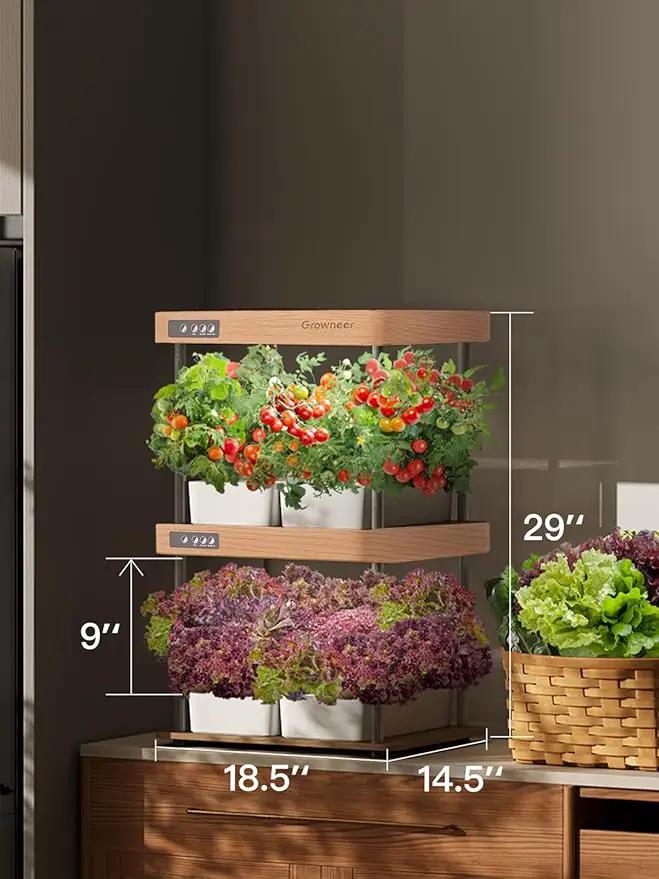 GROWNEER HydroEasy1.0 Hydroponics Growing System Kit, Beginner-Friendly Indoor Garden for Vegetable Fruit Herb, Red Oak Design, Perfect Gift Idea, Full-Spectrum LED Lights for Maximum Growth by GreenHaven Gardens