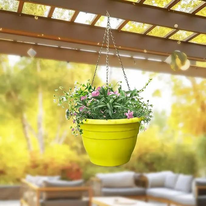 10" Planter Pot for Indoor Plants 5 Pack Plant Pots with Drainage Hole and Rubber Plug, Durable Lightweight Flower Pots Perfect for Home Decor, Yellow by GreenHaven Gardens