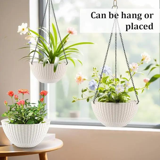 Hanging Planters for Indoor Outdoor Plants 8/10 Inch, 4 Packs Plant Hanger with Drainage Holes, Hanging Basket Flower Pot Perfect for Home, Office and Garden,White by GreenHaven Gardens