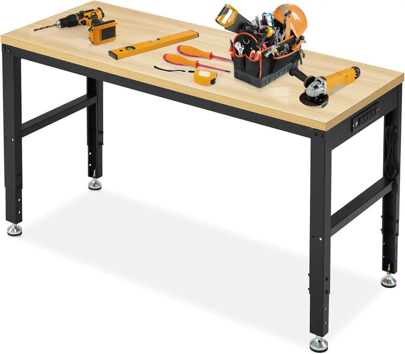 60” Adjustable Workbench，Heavy Duty Wood Work Bench 2000 Lbs Load Capacity,Work Table with Power Outlet for Garage, Workshop, Office, Home by GreenHaven Gardens