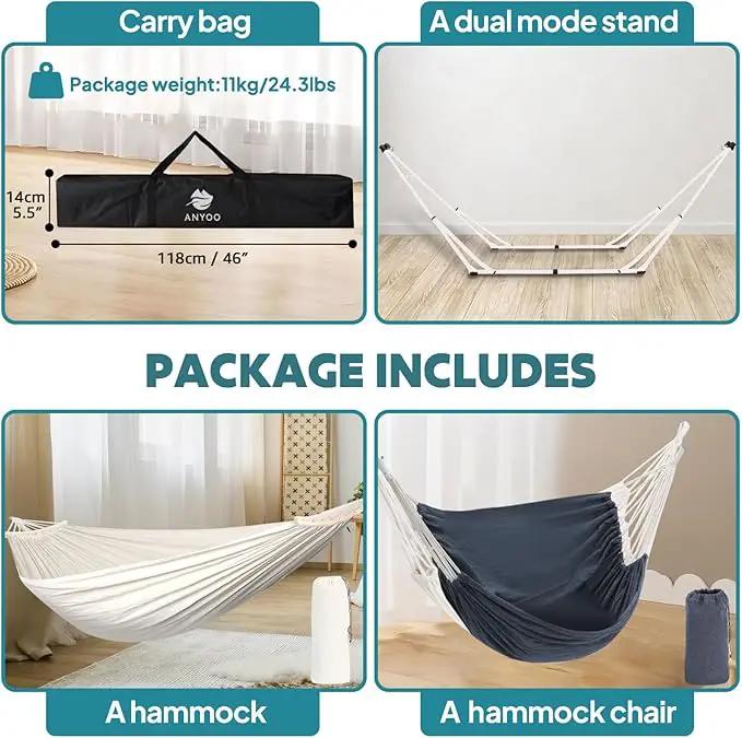 Anyoo 2 in 1 Hammock and Swinging Chair with Collapsible Steel Stand & Carrying Case,Portable & Adjustable,Easy Set Up for Outdoor,Indoor,Porch Swing,Patio,Garden,Camping Trip by GreenHaven Gardens