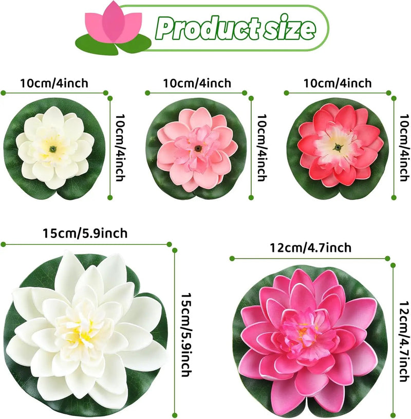 10PCS 3 Sizes Artificial Foam Lotus Floating Flowers with Water Lily Pad Ornaments for Home Garden Pond Decor Pools Water Decorations, Pink and White by GreenHaven Gardens