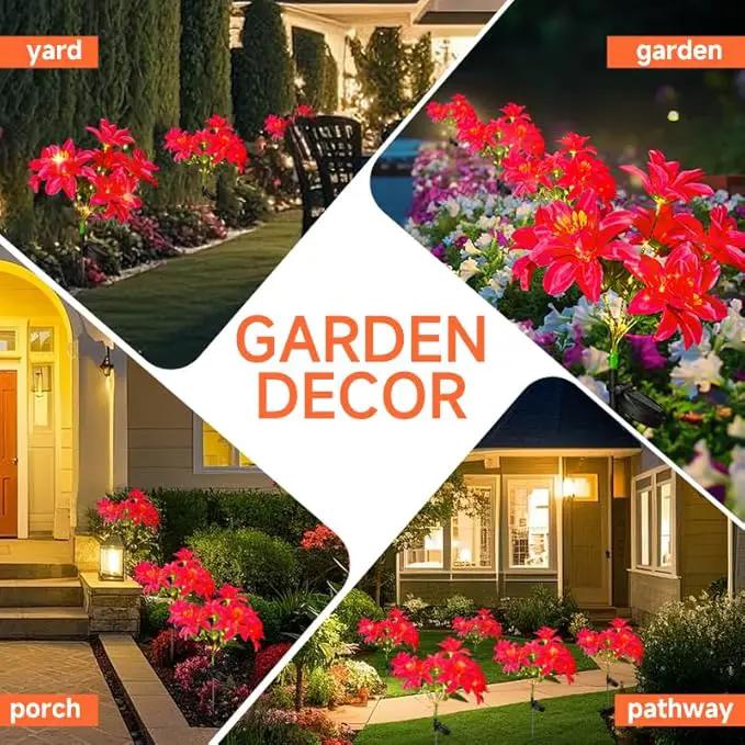 Neporal Solar Flowers Outdoor Waterproof Pink, Decorative Garden Lights Solar Powered Dusk to Dawn, 8-Stem, 2 Lighting Modes Plants Lights for Yard, Backyard, Porch (Modern, 2, Count) by GreenHaven Gardens