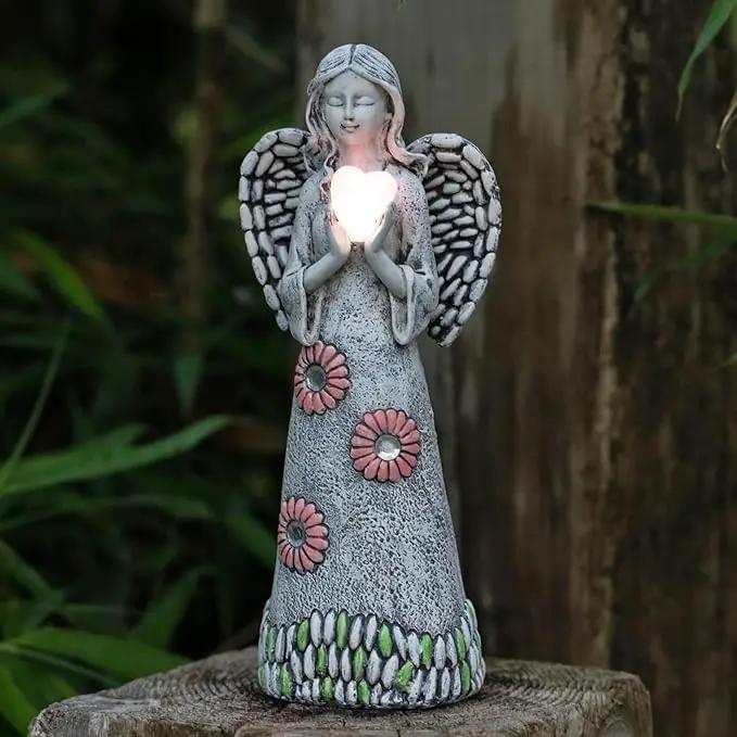 Solar Angel Garden Statue,Garden Angel Figurines,Solar Garden Sculpture with Resin Angel Decor for Patio Lawn Yard Porch Decorations,Housewarming Garden Gift,10.03inch by GreenHaven Gardens