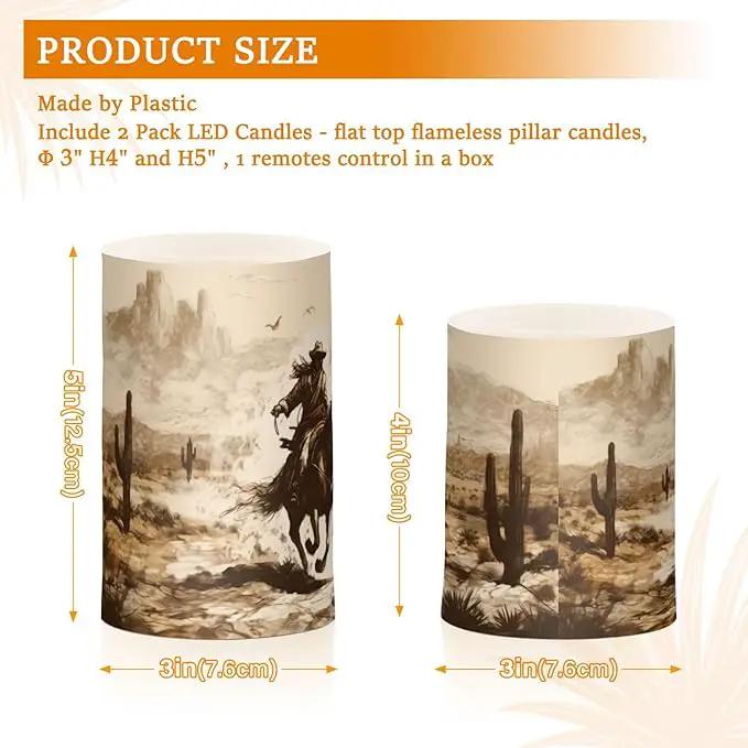 Western Desert Cowboy Flameless Candles with Remote Control and Timer, Adjustable Brightness Long Lasting Battery Operated LED Pillar Candles for Indoor Outdoor Party Home Decor, 2 Pack by GreenHaven Gardens