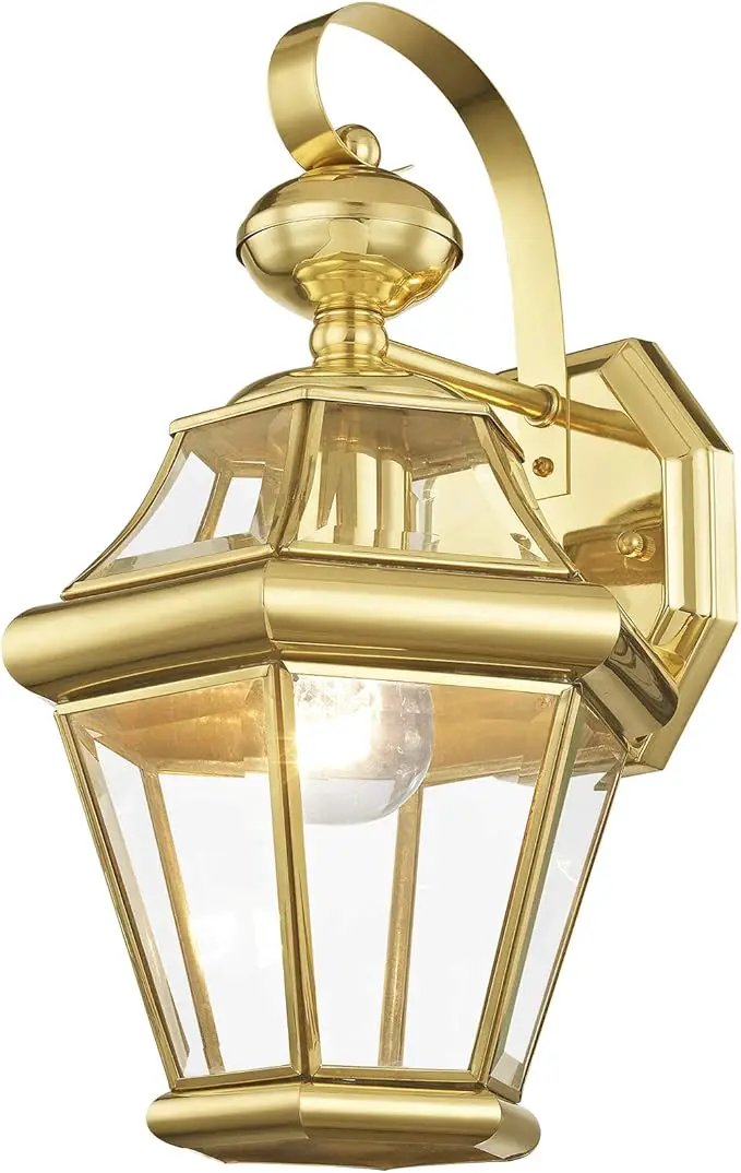 Livex Lighting 2161-02 Outdoor Wall Lantern with Clear Beveled Glass Shades, Polished Brass by GreenHaven Gardens