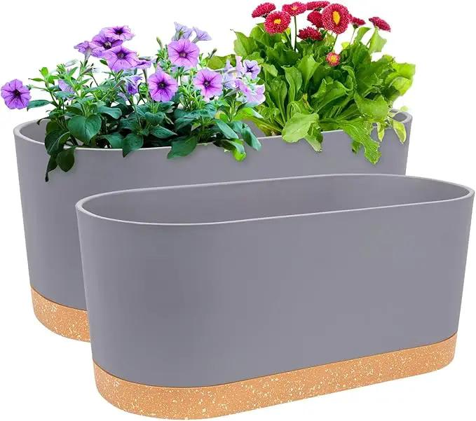QCQHDU 16" L x 7.6" W x 7" H Window Planter Box, 2 Pack Self Watering Pots for Indoor Plants with Drainage Holes & Saucer, Outdoor Flower Pots Home Garden Modern Decor by GreenHaven Gardens