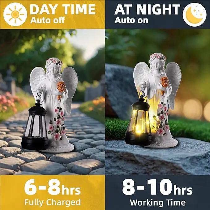 Solar Garden Decor - Angel Statues with Solar Lantern 8.7" Resin Angel Figurines Outdoor Waterproof Decorations for Yard Patio Lawn Porch Gardening Gift for Women Mother Girlfriend Wife by GreenHaven Gardens