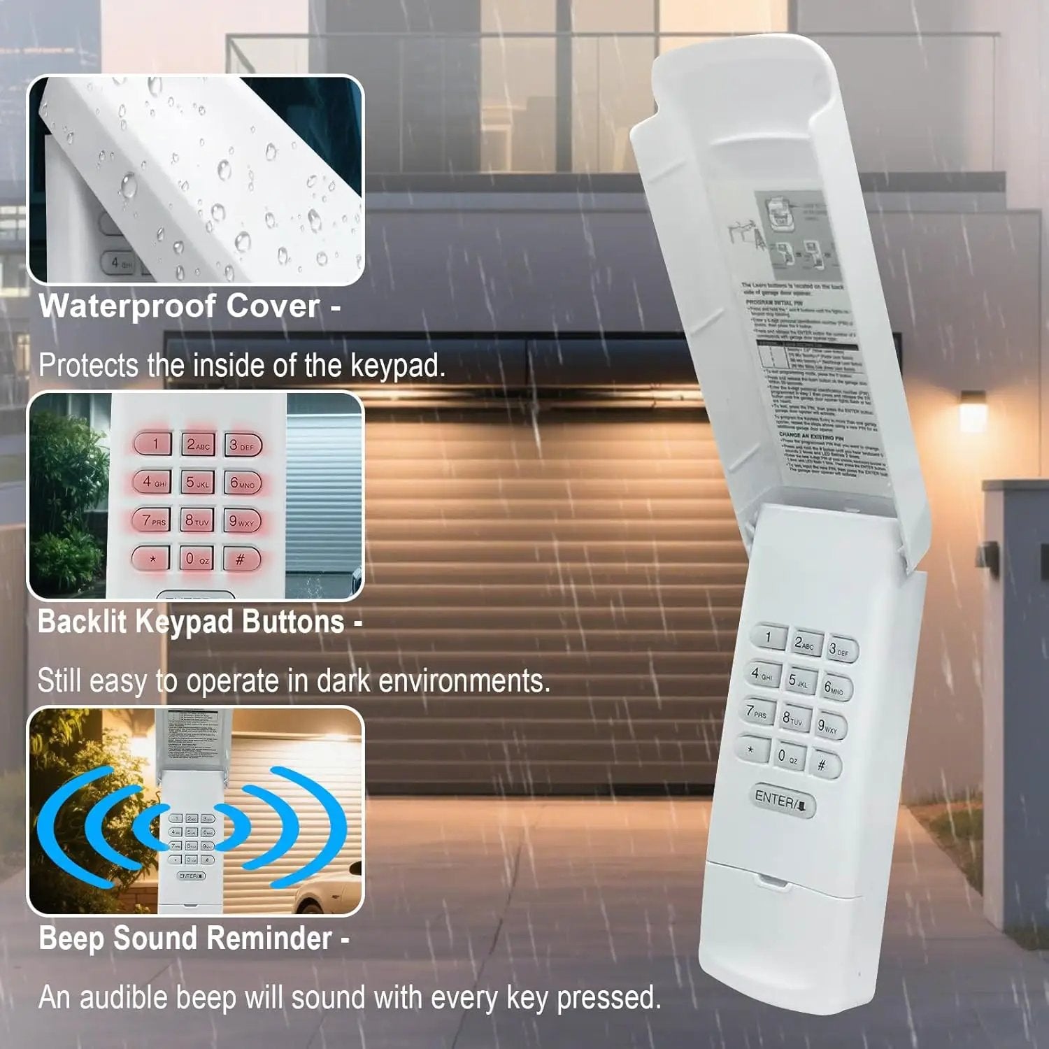 Garage Door Opener Keypad Compatible with Liftmaster Chamberlain Craftsman Garage Door Opener with Produced Since 1993 Purple,Red,Orange,Green,Yellow Learn Button 315/390 MHZ - White by GreenHaven Gardens