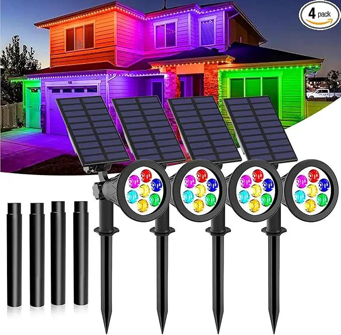T-SUNUS Solar Landscape Spotlights Color Changing 4 Pack IP55 Waterproof Outdoor Christmas & Halloween RGB Pond Lights for Flag Yard Pathway Pool Patio Auto On/Off Adjustable Colorful Garden Lighting by GreenHaven Gardens