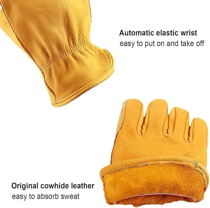 OZERO Leather Work Gloves for Men: 3 Pairs Driver Gloves Abrasion Resistant Cowhide with Reinforced Palm for Heavy Duty Gardening Yard Work DIY Gold X-Large by GreenHaven Gardens