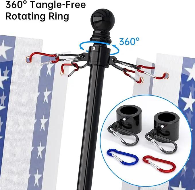 ZMTECH 2 Pack 6FT Black Flag Pole Kit for Outside House with Solar Light & Proud American Flag, 180° Adjustable Bracket and Upgraded Tangle-Free Ring 1" Stainless Steel Flagpole, Residential, Commercial by GreenHaven Gardens
